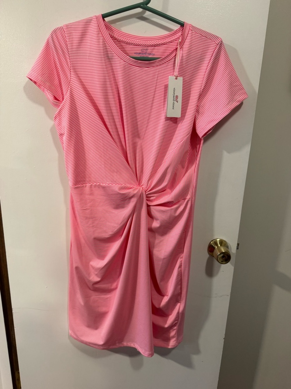 NWT Women’s Vineyard Vines Pink & White Striped Sankaty Twist Dress Size Medium